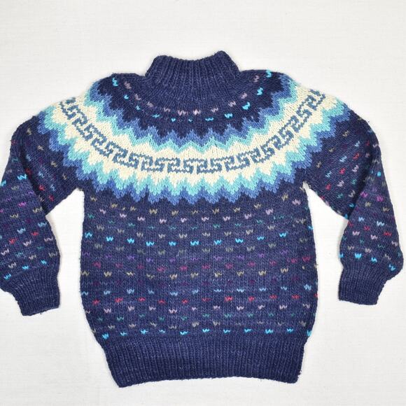 VTG Nuca Huasi Ecuador Men's Pullover Sweater 100% Wool Blue Size XL Heavy - Picture 3 of 8